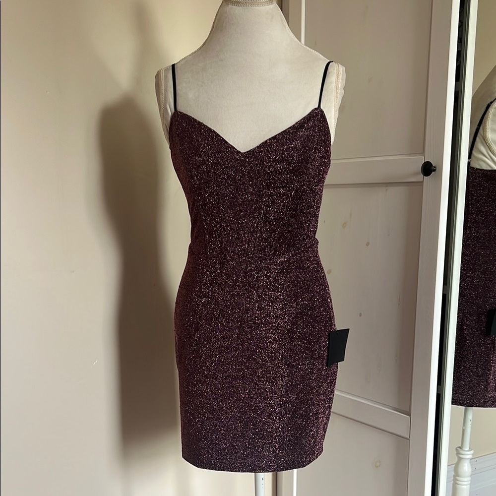 Lulu's Sparkling Metallic Dusty Purple and Black Corseted Mini Dress NWT Size L